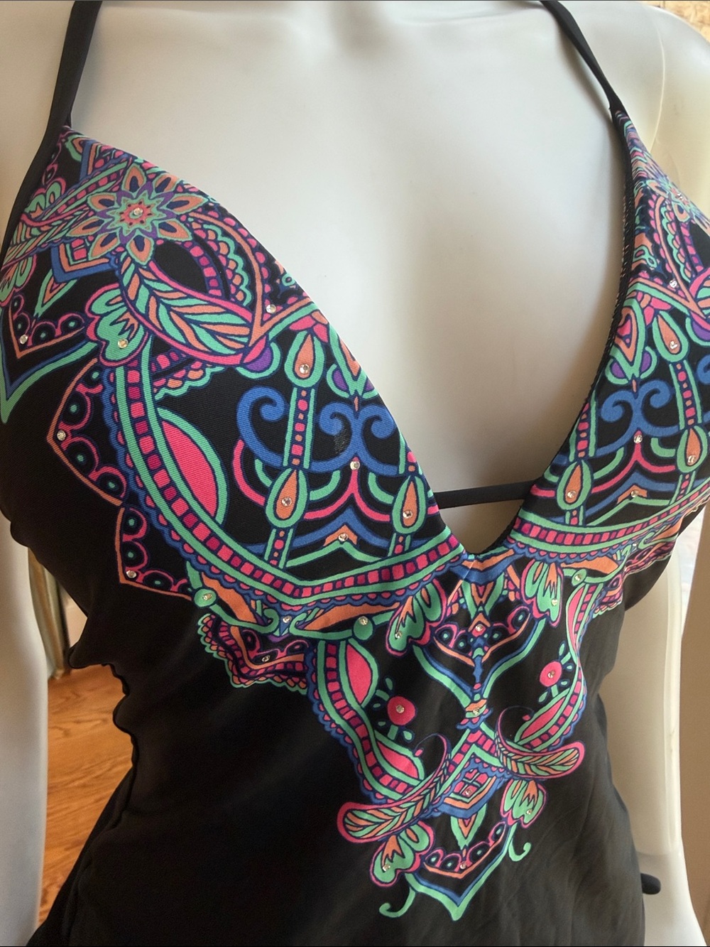 Kenneth Cole Halter Tankini Top with Multicolor Paisley Print + anne cole bottom